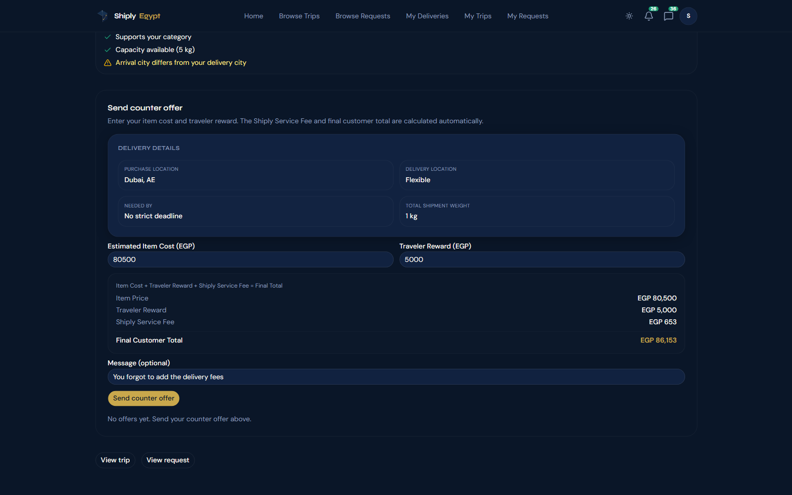 Negotiate traveler reward and delivery terms on Shiply