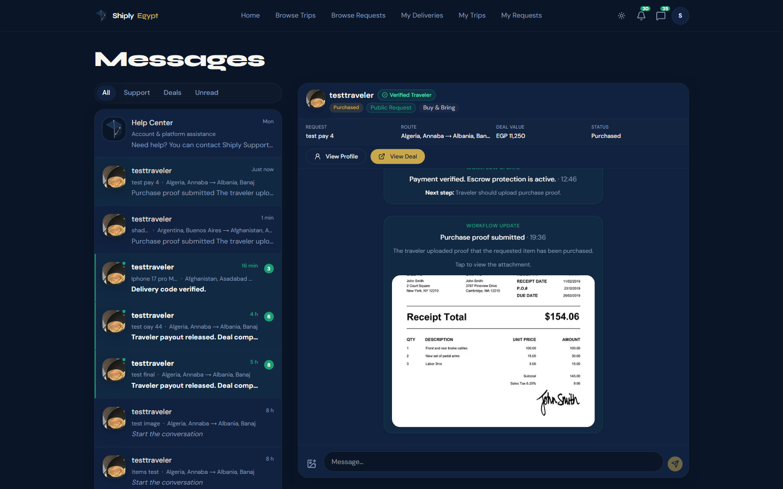 Track the traveler purchase and uploaded purchase proof