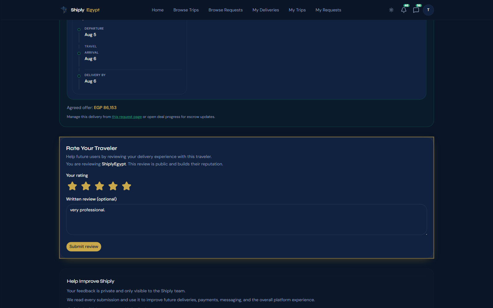Leave a review after completing a Shiply delivery